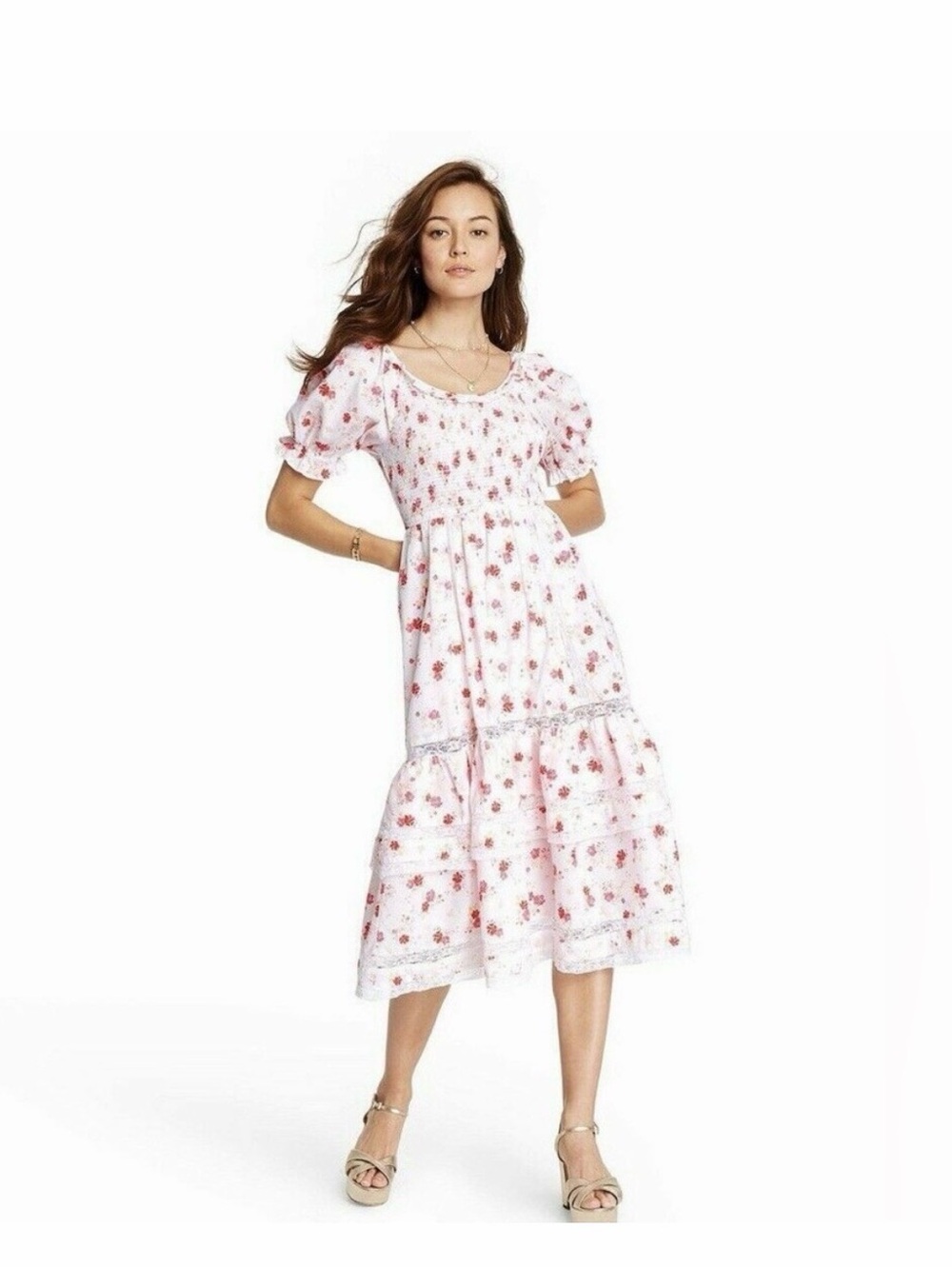LoveShackFancy Target Collab White and Pink Midi Dress